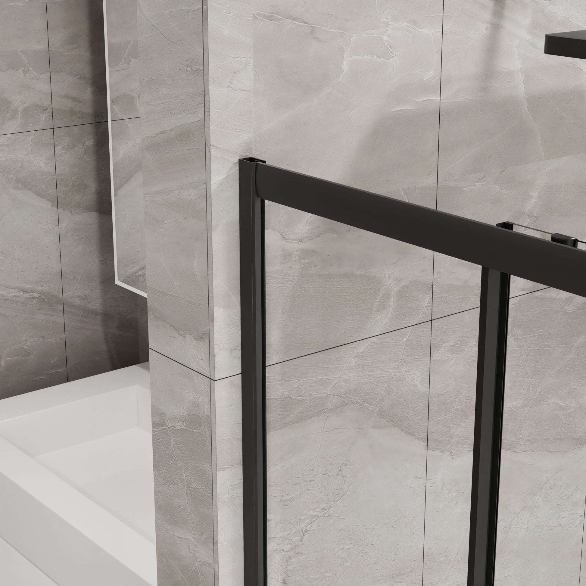 Goodyo Corner Shower Enclosure 36 in.D x 36 in. W x 72 in. H, Double Sliding Shower Door with White Shower Base, 1/5 in Clear Tempered Glass Shower Stall, Matte Black image 8