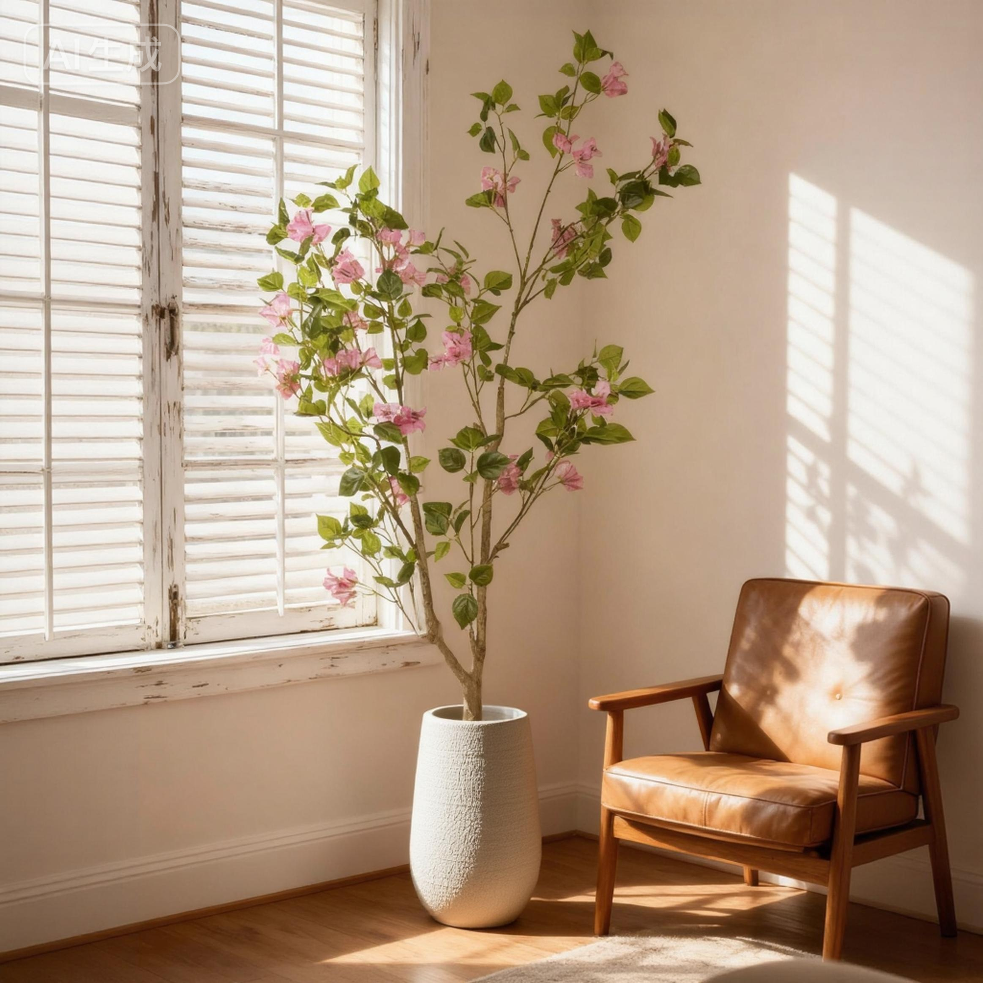 5FT Artificial Bougainvillea Tree with Black Plastic Pot, Realistic Fake Flowering Tree for Indoor Home Office Decor, Potted Faux Plant, 1pc/set image 2