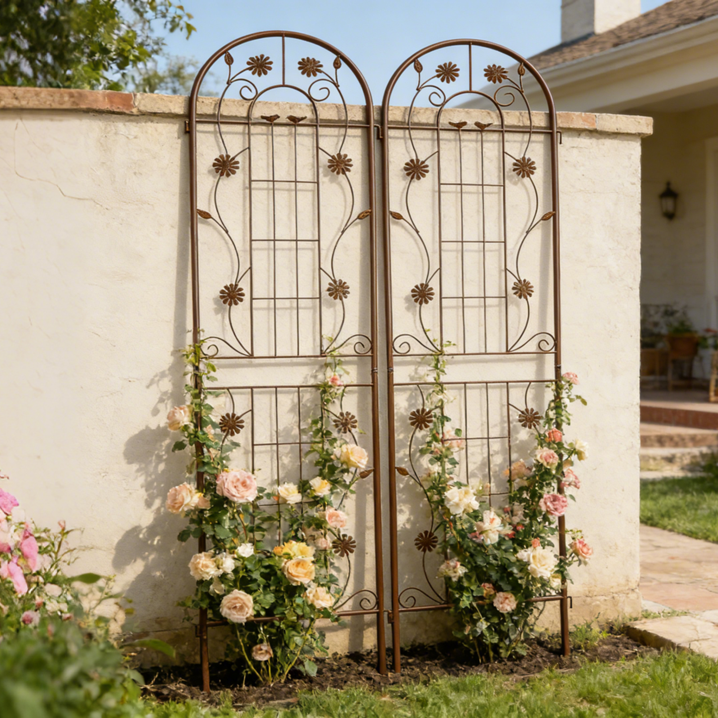 2 Pack Metal Garden Trellis 86.7" x 19.7" Rustproof Trellis for Climbing Plants Outdoor Flower Support Brown image 2