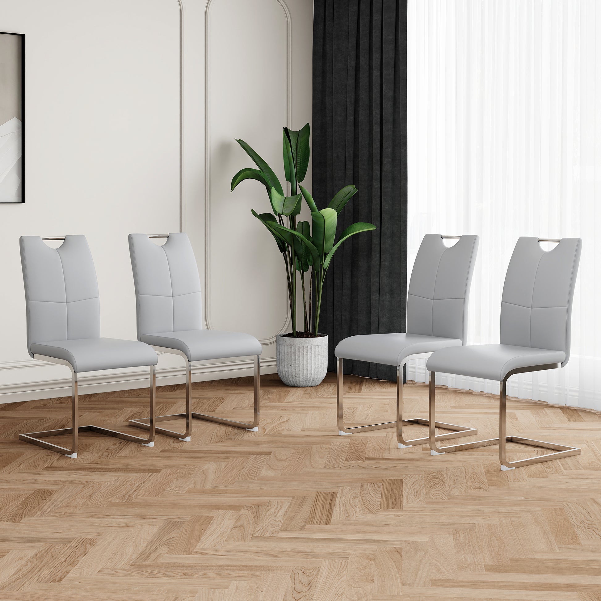 Modern Dining Chairs with Faux Leather Padded Seat Dining Living Room Chairs Upholstered Chair with Chrome Metal Legs Design for Kitchen, Living, Bedroom, Dining Room Side Chairs Set of 4 image 1