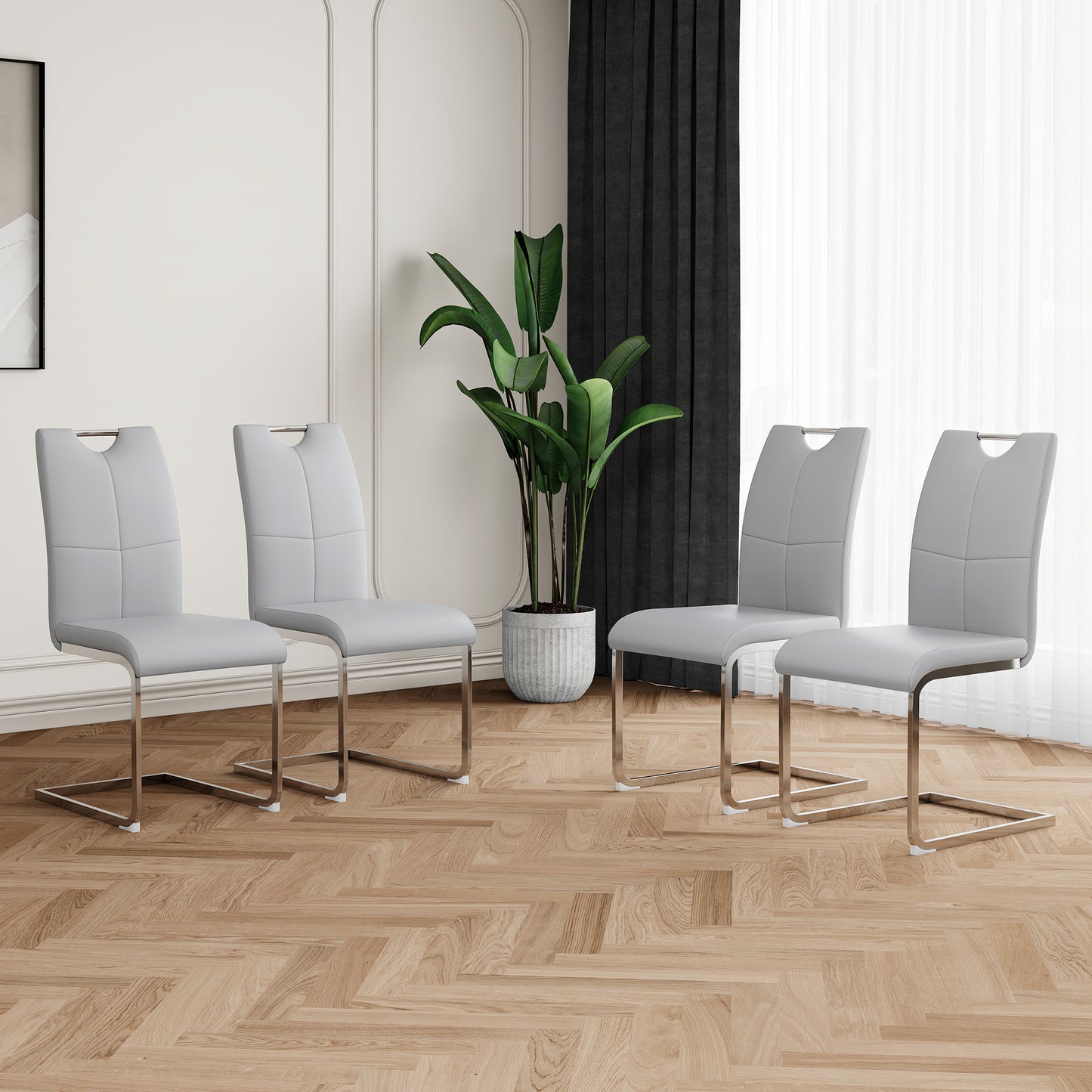 Modern Dining Chairs with Faux Leather Padded Seat Dining Living Room Chairs Upholstered Chair with Chrome Metal Legs Design for Kitchen, Living, Bedroom, Dining Room Side Chairs Set of 4 image 1