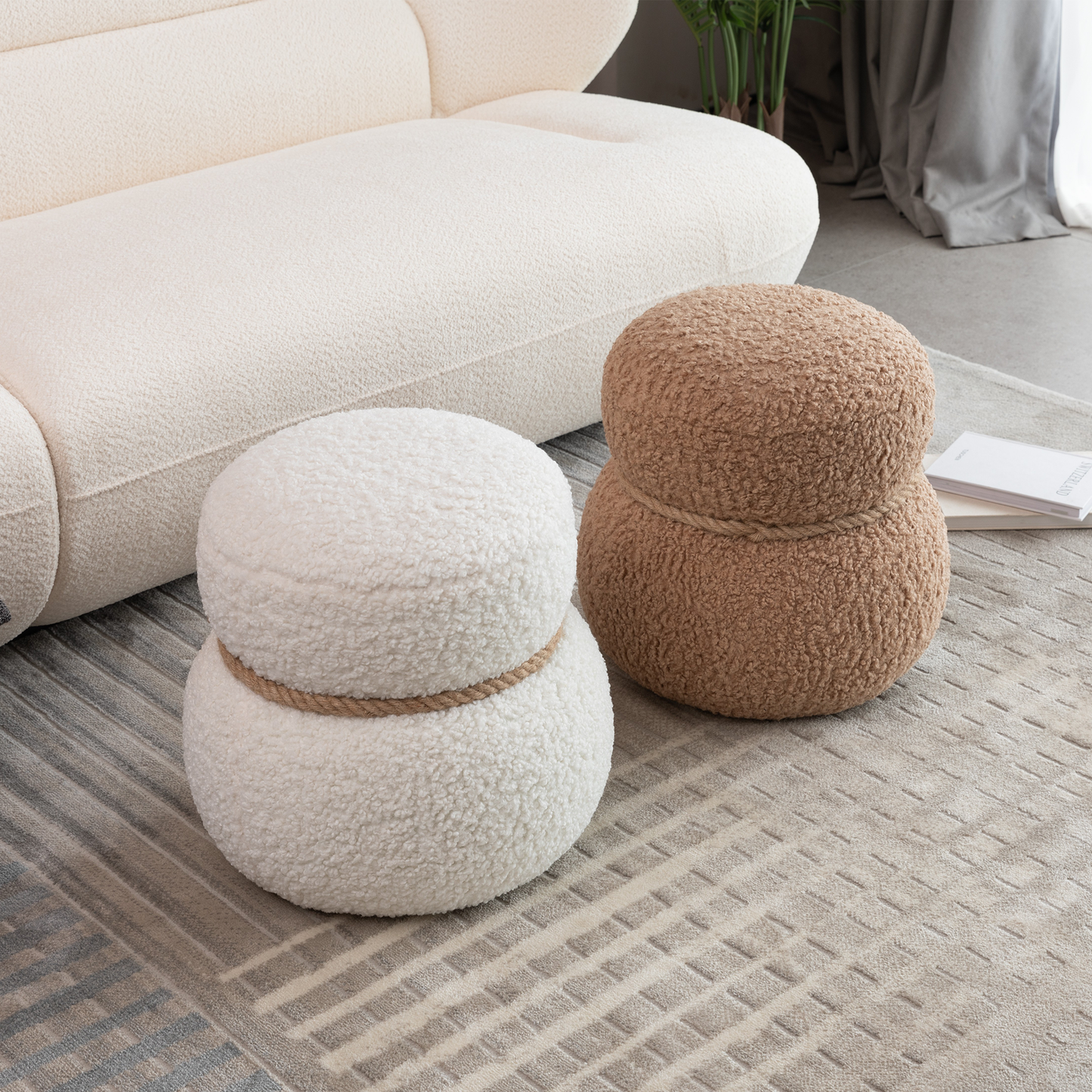 WKJ1Y White snowman stool, Greig plush cushion, playful and cute, suitable for any spacehite image 6