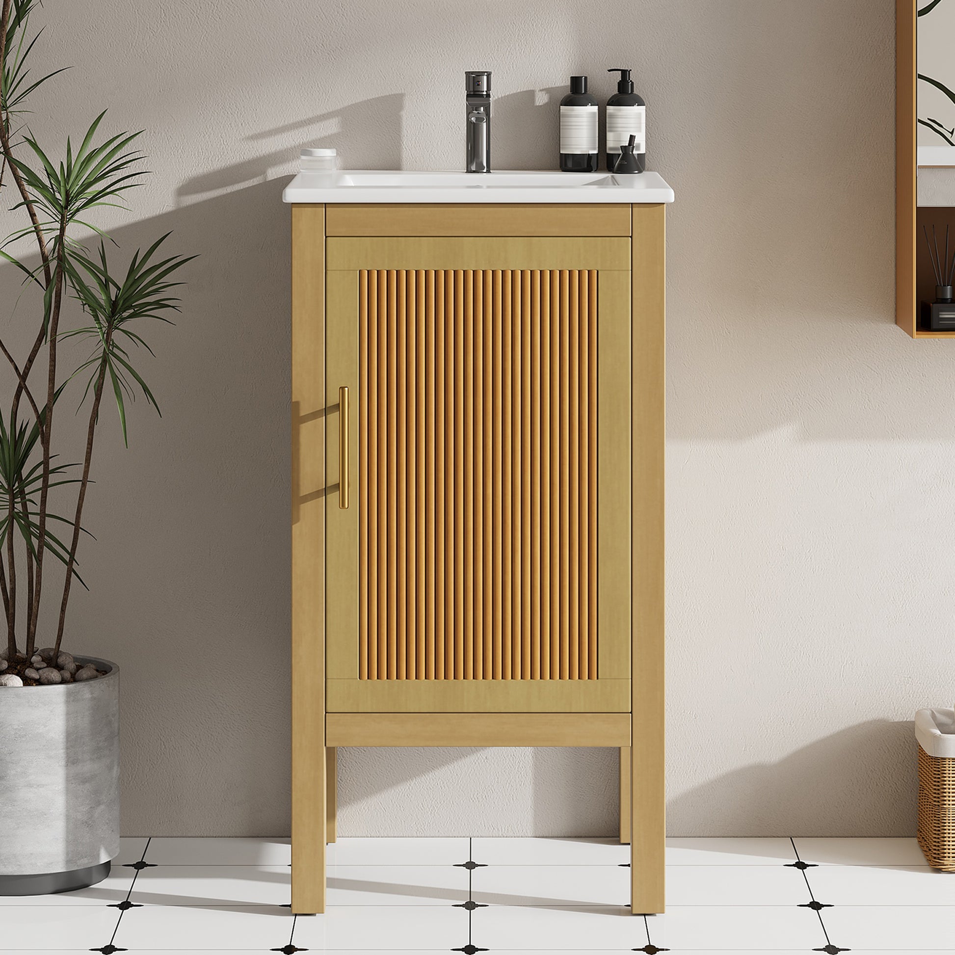 18" Bathroom Cabinet with Storage, Small Space Solution with Ceramic Sink, Adjustable Shelf, Soft-Closing Hinges image 3