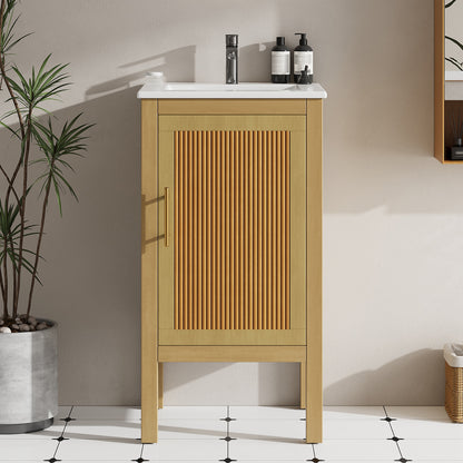 18" Bathroom Cabinet with Storage, Small Space Solution with Ceramic Sink, Adjustable Shelf, Soft-Closing Hinges image 3