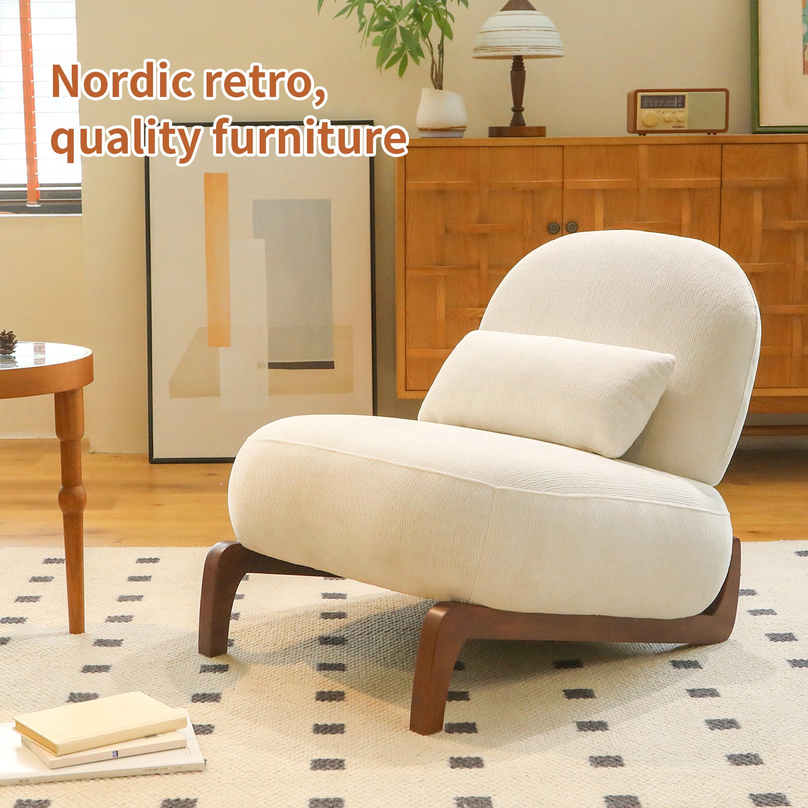 Cute Accent Chair with Solid Wood Legs, Living Room Chair with Soft Fabric Cushion, Cozy Bedroom Chair, Comfy Armless Reading Chair for Apartment, Waiting Room, Balcony,Set of 2 (White) image 12