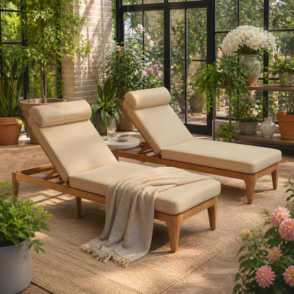 TOPMAX Acacia Wood Chaise Lounge, Outdoor Sun Lounge Chair, Patio Recliner with Adjustable Backrest and Head Pillow for Poolside, Backyard, Garden, Indoor&Outdoor, set of 2, Coffee Brown image 3