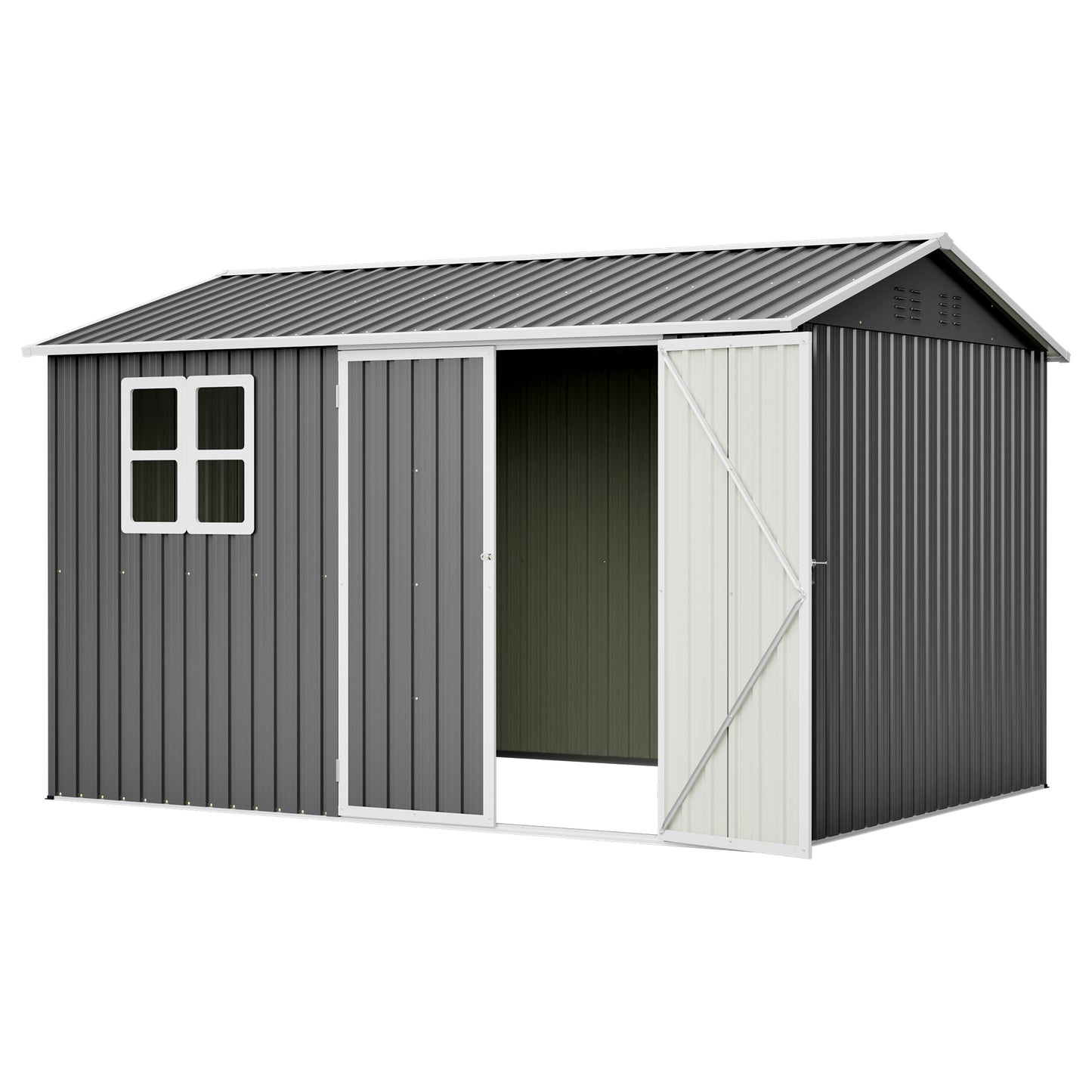 10'x8' Oversized Steel Storage Shed with Window, Lockable Doors & Sloped Roof, Heavy Duty Outdoor Tool Shed for Garden, Patio, Backyard, Lawn - Dark Gray image 7