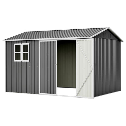 10'x8' Oversized Steel Storage Shed with Window, Lockable Doors & Sloped Roof, Heavy Duty Outdoor Tool Shed for Garden, Patio, Backyard, Lawn - Dark Gray image 7