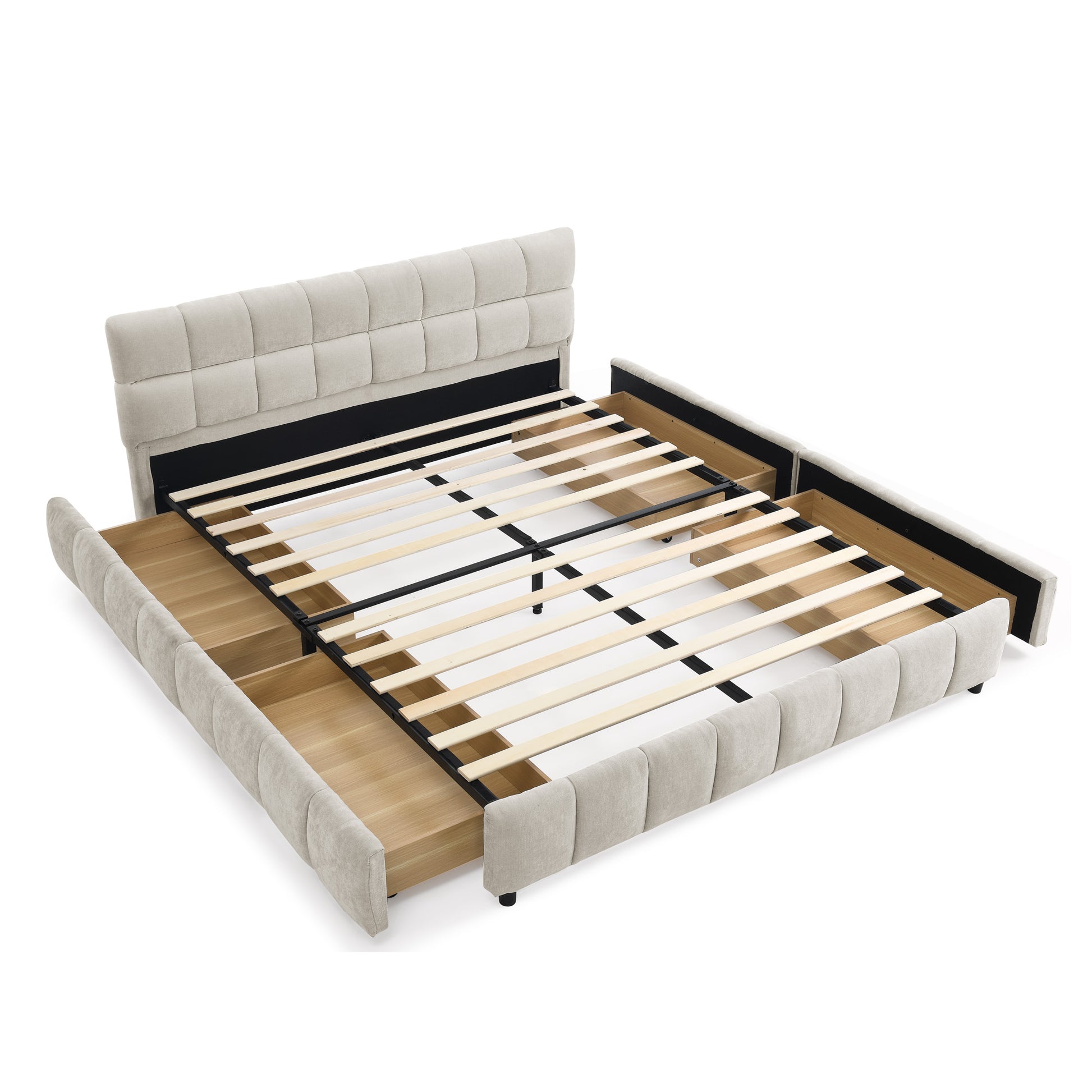 Queen Size Upholstered Bed,comfortable upholstered bed frame, Chenille fabric, with headboard and solid bed frame. With drawer for storage.-Beige(88.5''*68.5''*31'') image 12