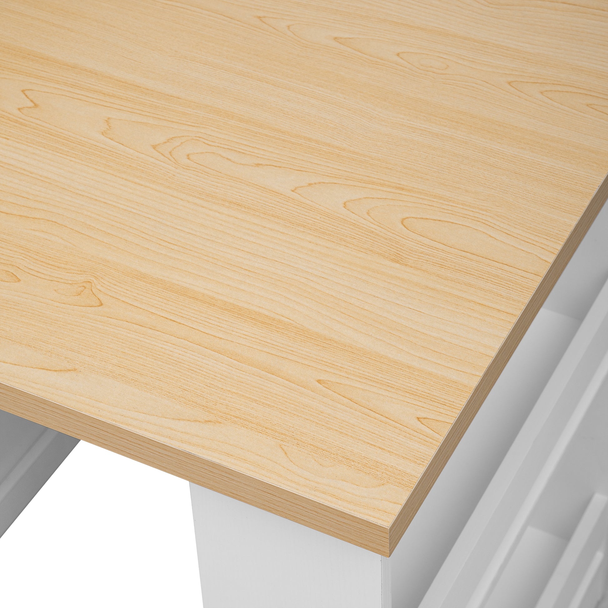 K&K 82.7 inch Kitchen Island with Extendable Dining Table for 4-6 Person,Two-tone Kitchen Table with Double-sized Storage, Power Outlet, Kitchen island with Storage 2 Drawers 2 Side Open Shelves,White image 5