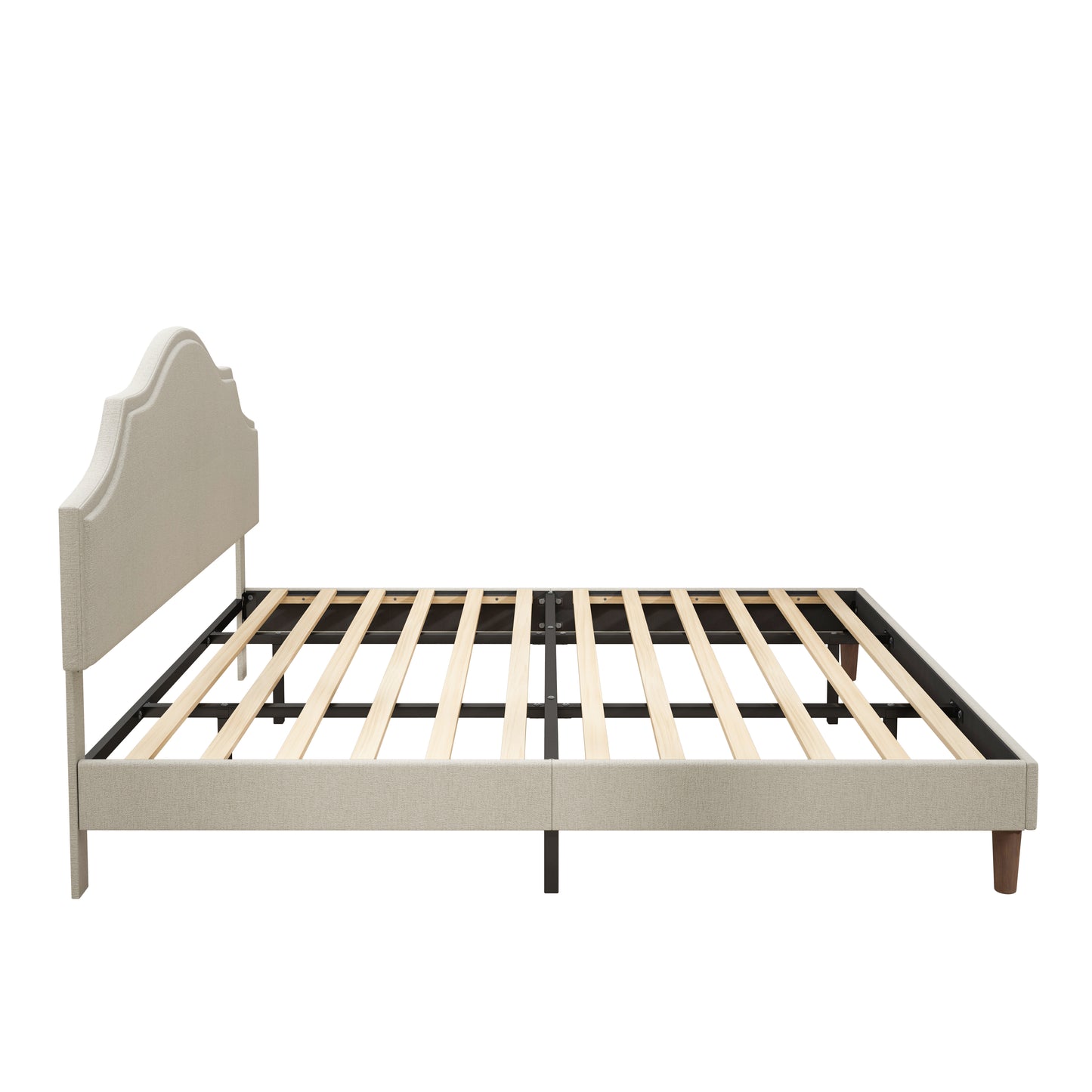 King Size Bed Frame Upholstered Platform Bed with Adjustable Headboard,Linen Fabric Padded,Modern Simple Style Platform Bed No Box Spring Needed, Easy Assembly, Beige image 8