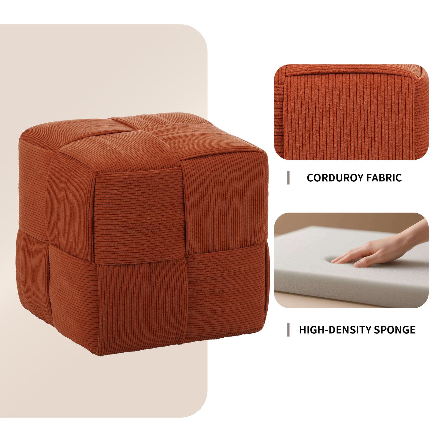Ottoman Foot Rest Soft and Comfortable Ottoman Square Corduroy Woven Design Sofa Stool (Brown) image 9
