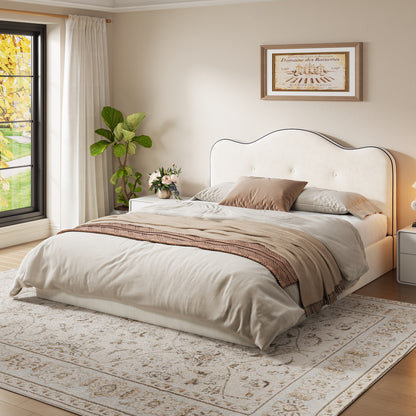 King Size Upholstered Platform Bed, Beige image 4