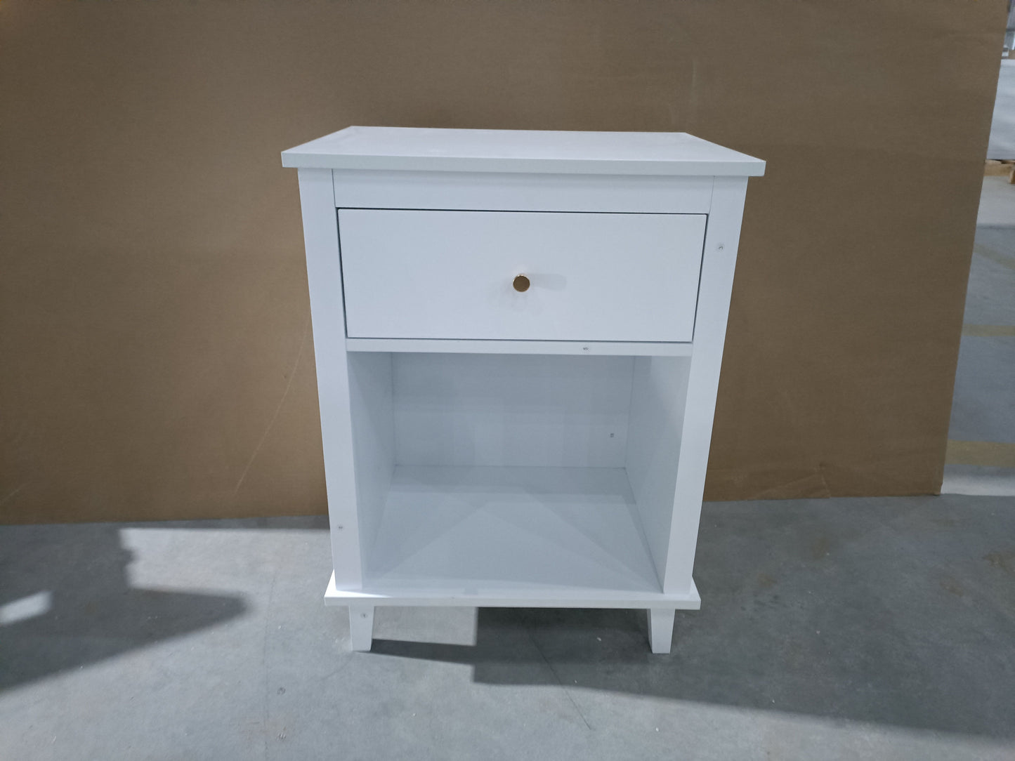 26.77''H Wooden Nightstand with One Drawer One Shelf for Kids, Adults, White+Golden handle image 11