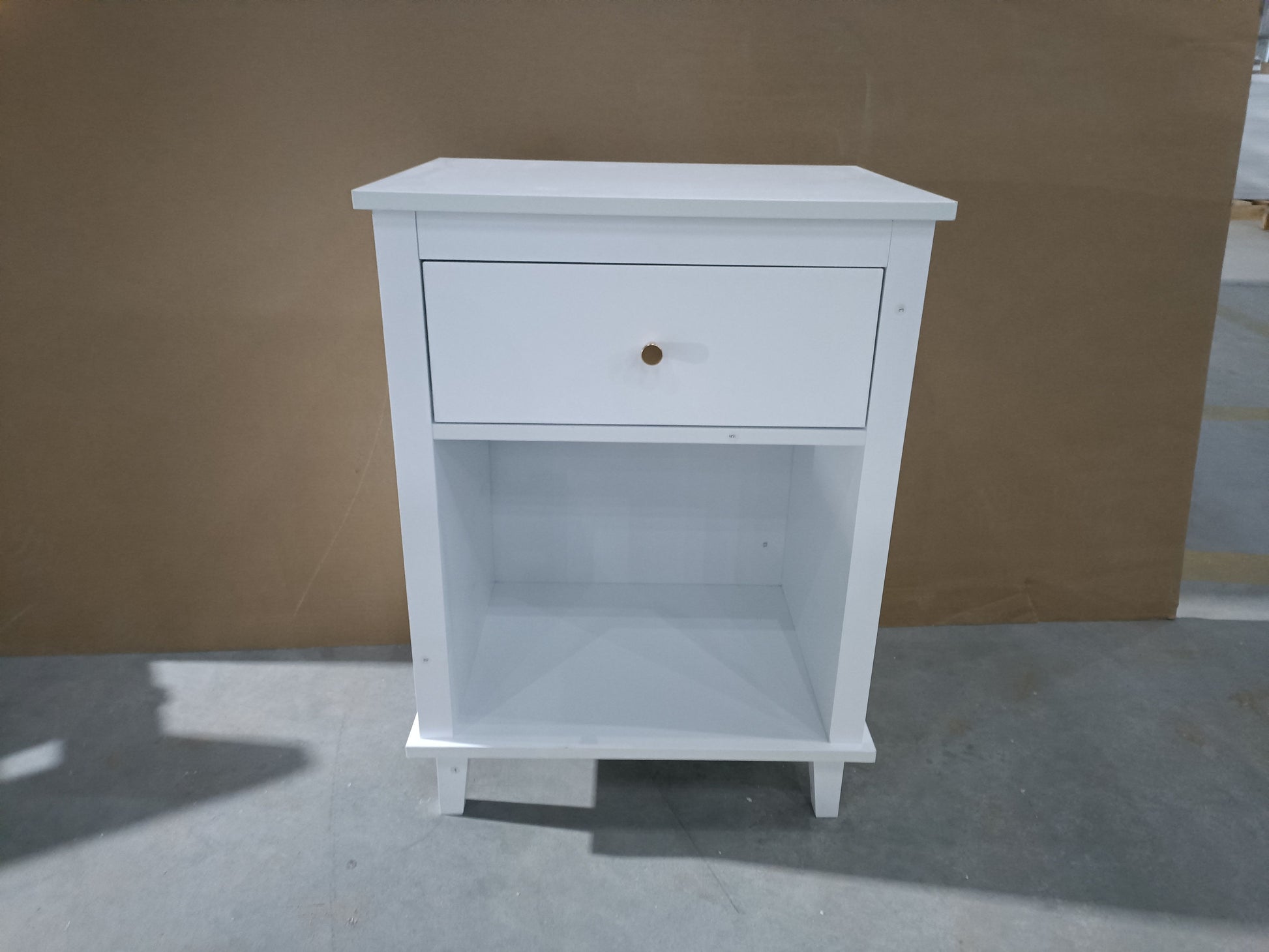 26.77''H Wooden Nightstand with One Drawer One Shelf for Kids, Adults, White+Golden handle image 11