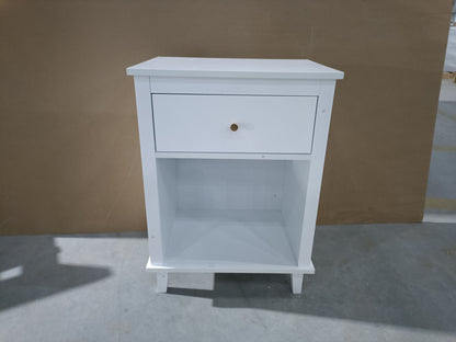 26.77''H Wooden Nightstand with One Drawer One Shelf for Kids, Adults, White+Golden handle image 11