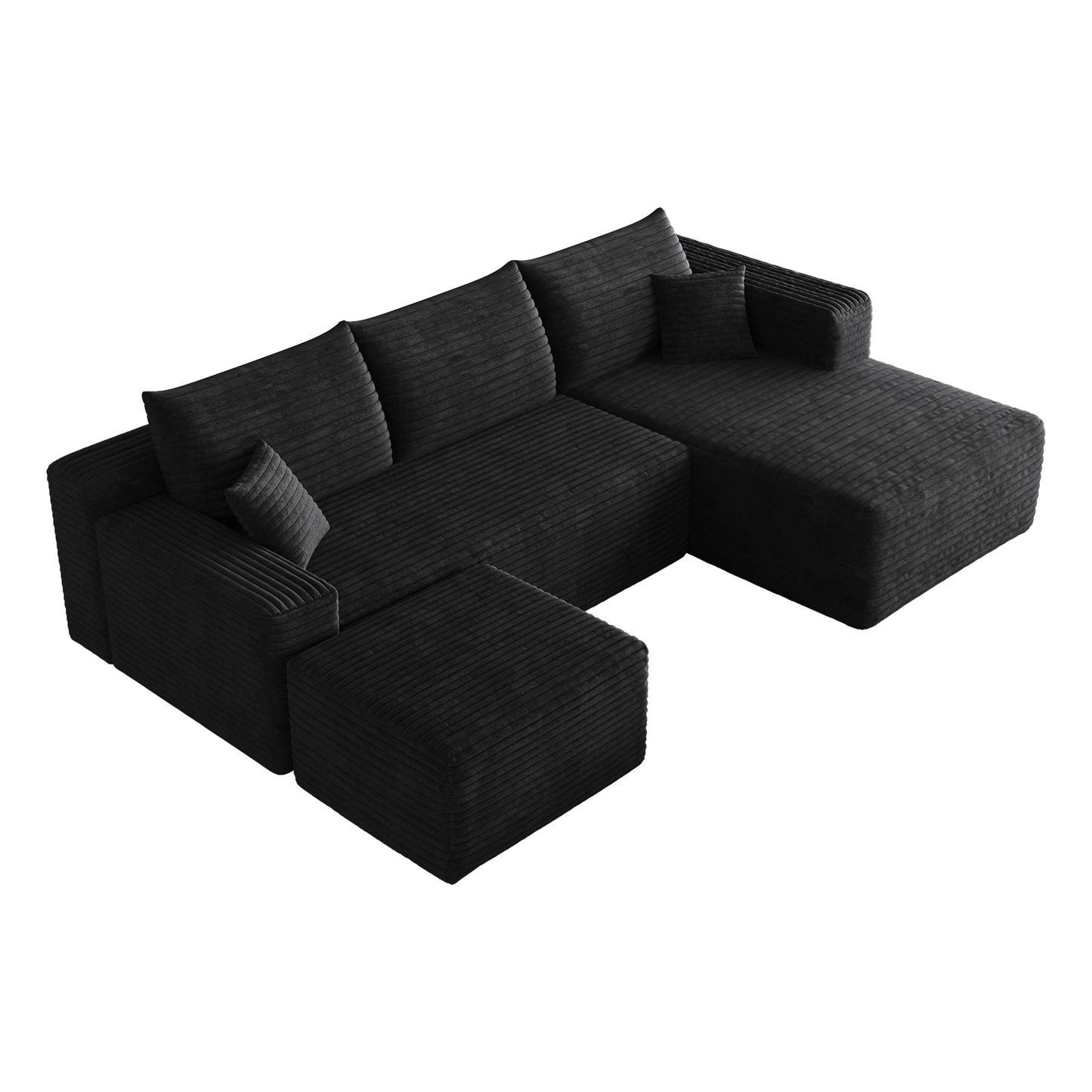 95" Cloud Sectional Sofa with 1 Ottoman,Modern Minimalist Upholstered Couches, Comfort U Shaped Sofa for Living Room,Deep Seat Corner Couch,No Assembly Required,Black (Plush Corduroy Fabric) image 10