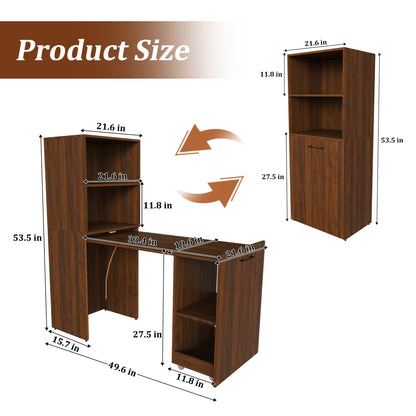 Stretchable desk, office desk with storage shelves and mobile wheels, foldable desk suitable for small apartments and offices,walnut image 9