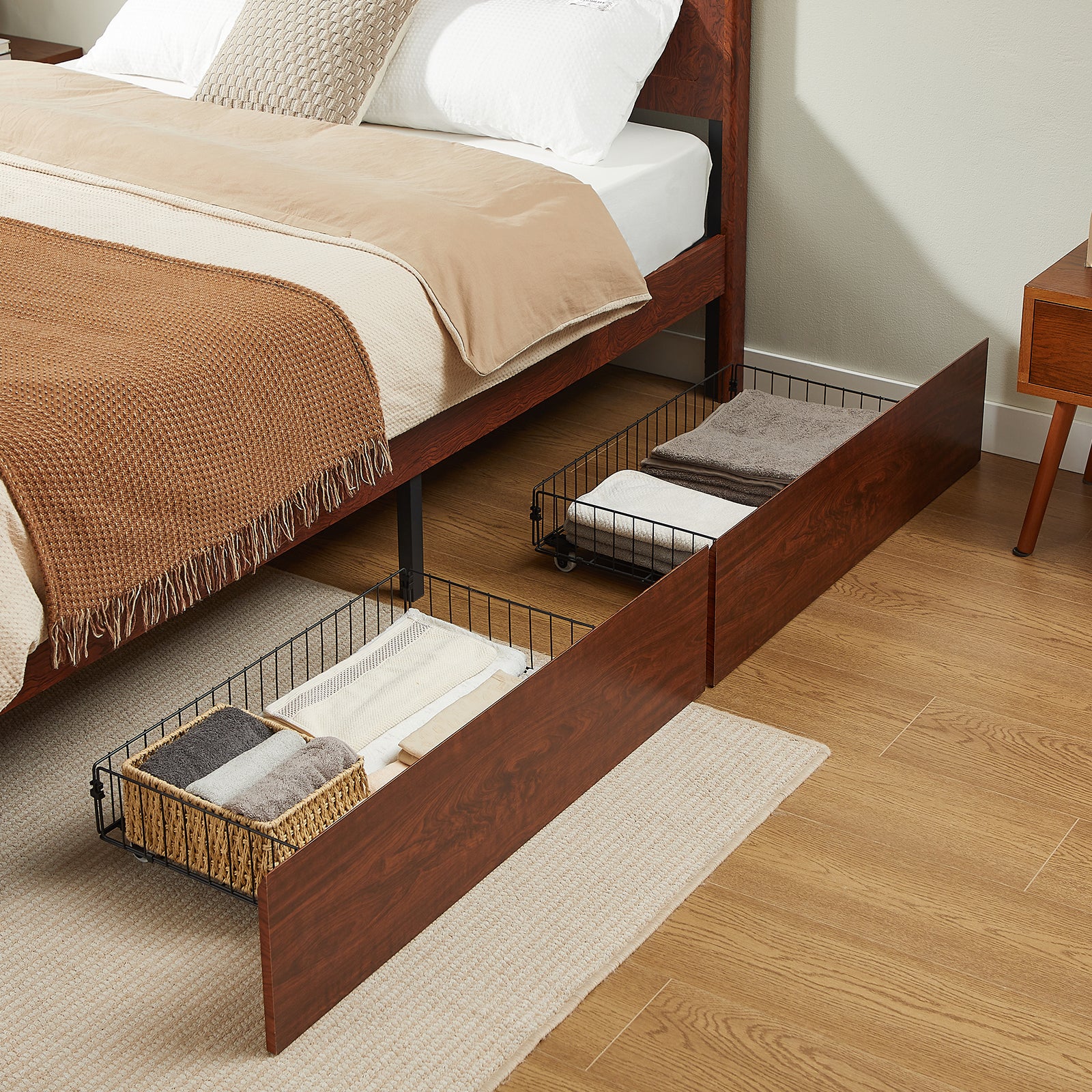 Dekuch bed frame pull-out side storage drawer detail