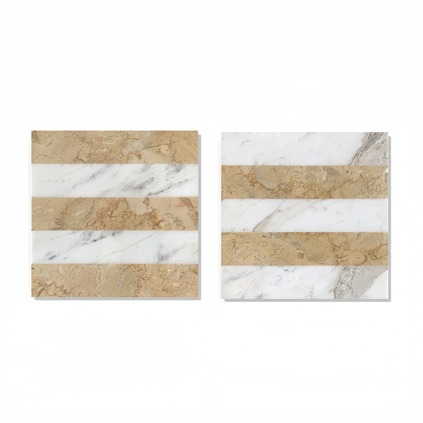 12x12 White Gold 2 color Waterjet polished marble tiles set, natural marble, for floor and wall, natural stone, genuine marble, real marble, 1 box each pattern 4 pcs image 2