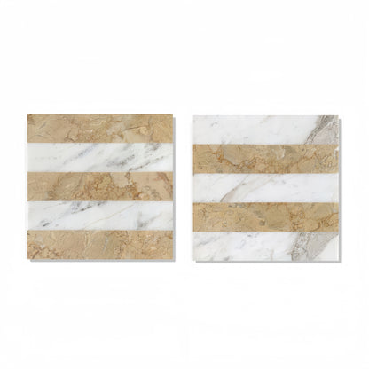12x12 White Gold 2 color Waterjet polished marble tiles set, natural marble, for floor and wall, natural stone, genuine marble, real marble, 1 box each pattern 4 pcs image 2