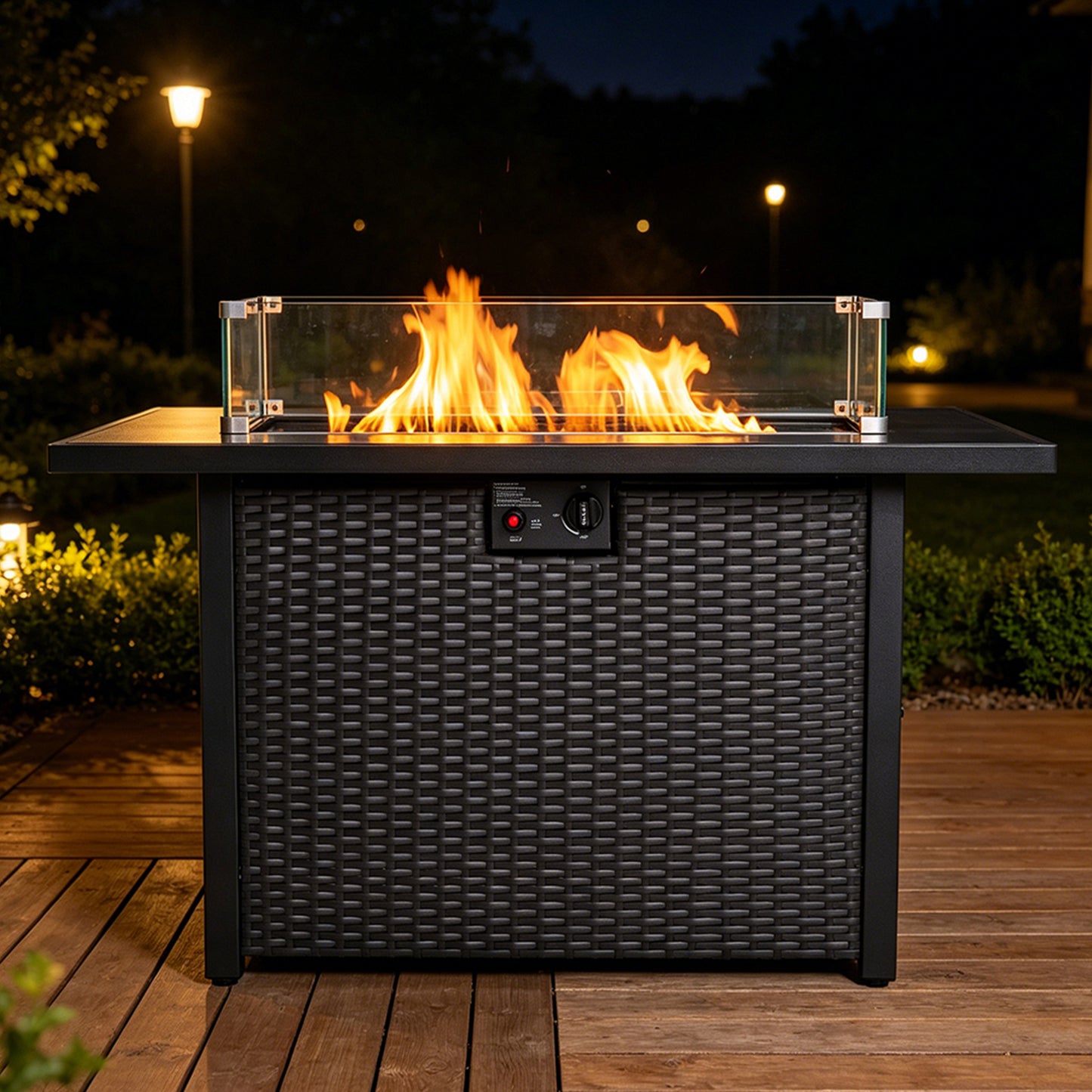 44 Inch 50000 BTU Propane Fire Pit Table, 2-in-1 Rectangular Fire Pit Outdoor Patio Heater Table with Glass Wind Guard for Backyard Garden Gathering image 3