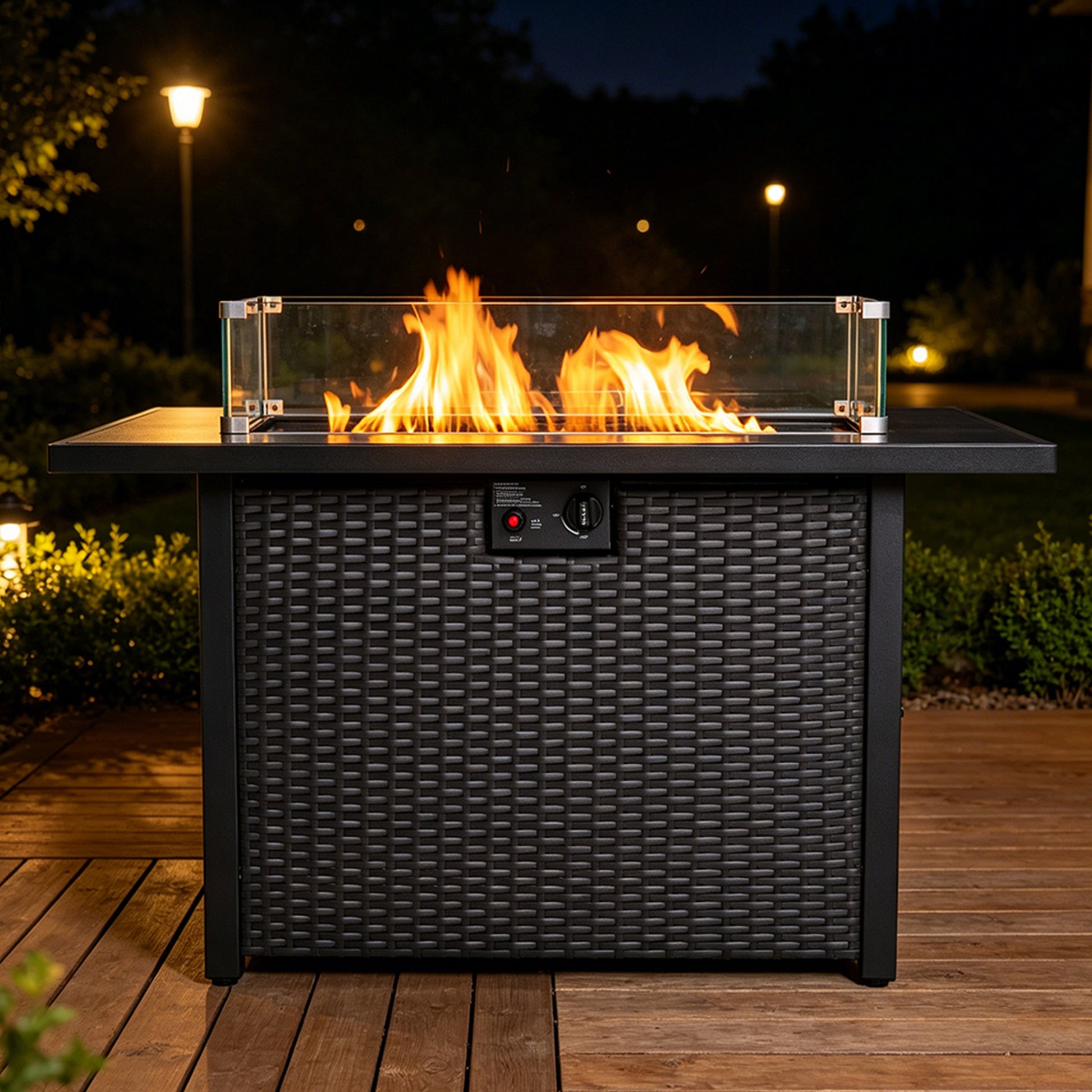 44 Inch 50000 BTU Propane Fire Pit Table, 2-in-1 Rectangular Fire Pit Outdoor Patio Heater Table with Glass Wind Guard for Backyard Garden Gathering image 3