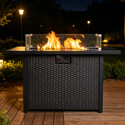 44 Inch 50000 BTU Propane Fire Pit Table, 2-in-1 Rectangular Fire Pit Outdoor Patio Heater Table with Glass Wind Guard for Backyard Garden Gathering image 3