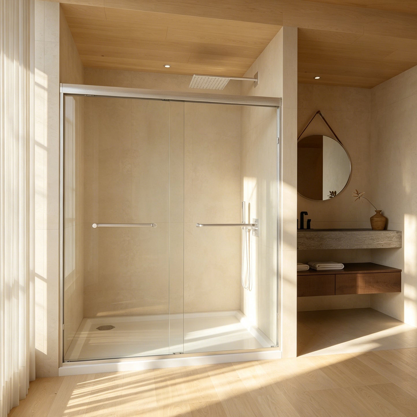 56-60 " x 72" Tempered Glass, Aluminum Frame Double Sliding Shower Door, "1/4 (6 mm), Stainless Steel handle,Brushed Nickel image 8