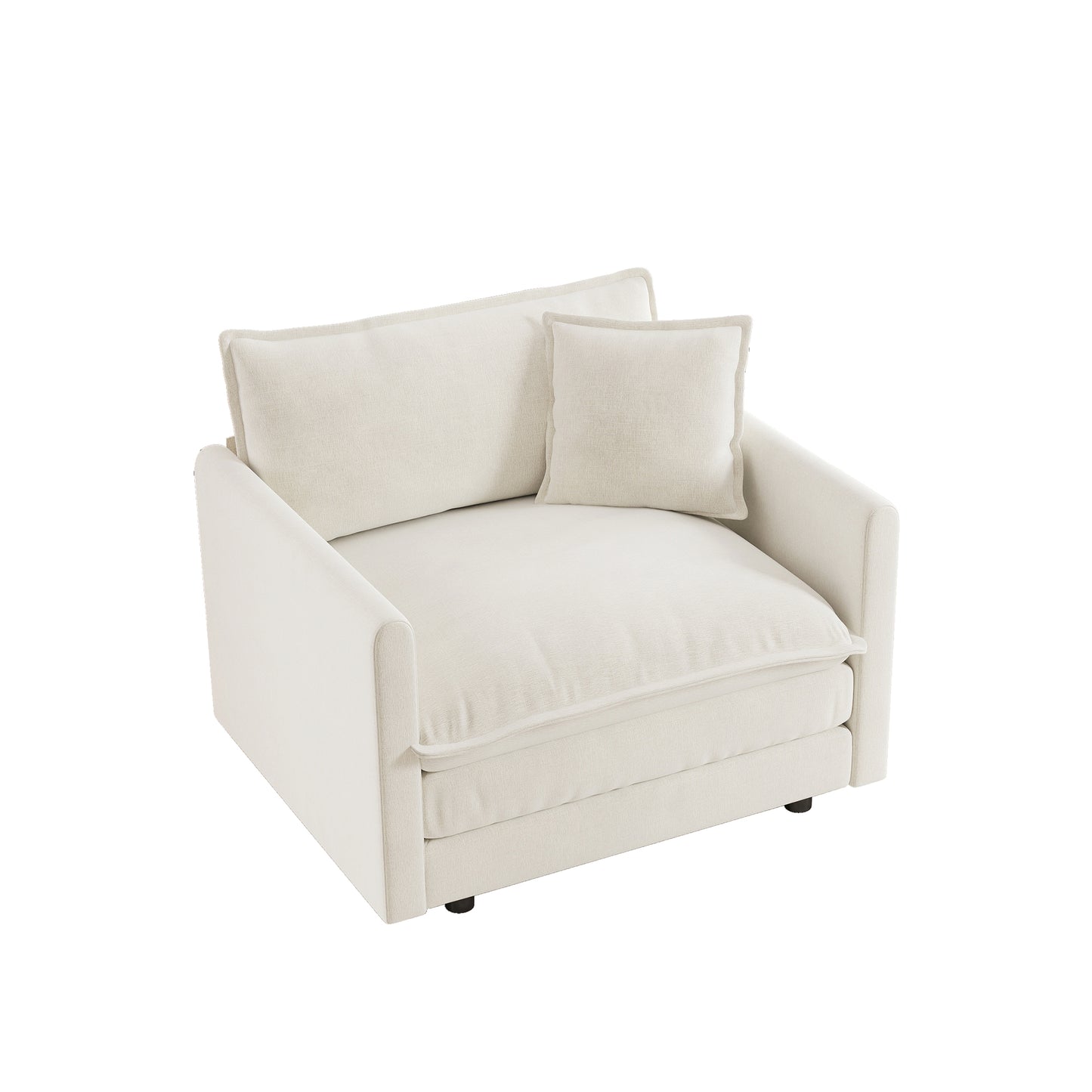 Comfy Deep Single Seat Sofa Upholstered Reading Armchair Living Room Chair White Chenille Fabric, 1 Toss Pillow image 6