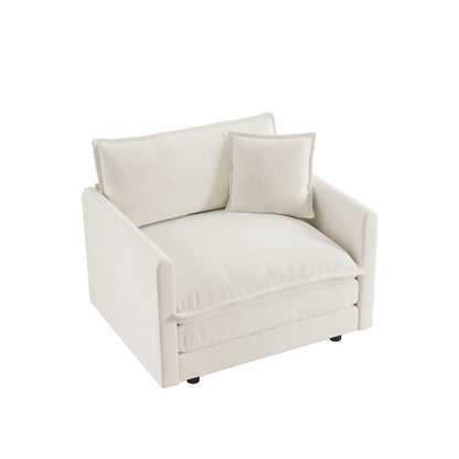 Comfy Deep Single Seat Sofa Upholstered Reading Armchair Living Room Chair White Chenille Fabric, 1 Toss Pillow image 6