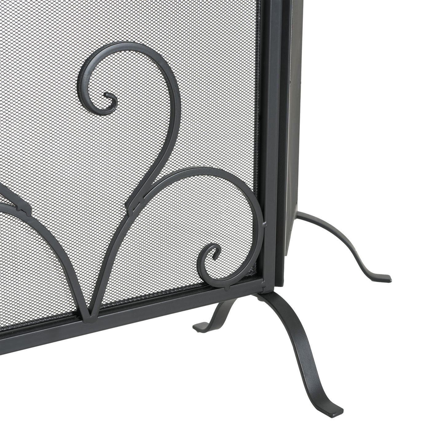 Onyx 3-Panel Iron Fireplace Screen 54" x 31.5", Black Finish image 9