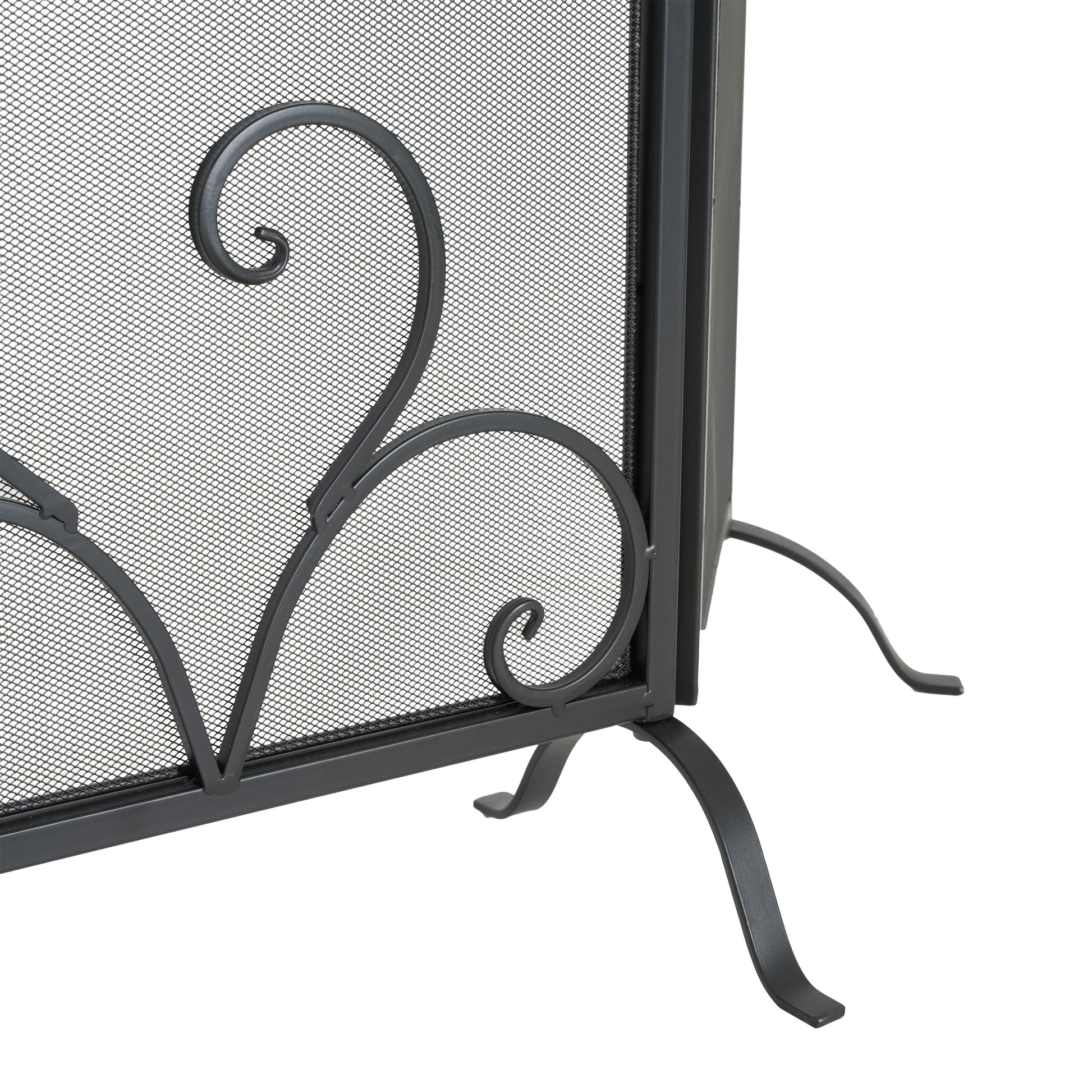 Onyx 3-Panel Iron Fireplace Screen 54" x 31.5", Black Finish image 9