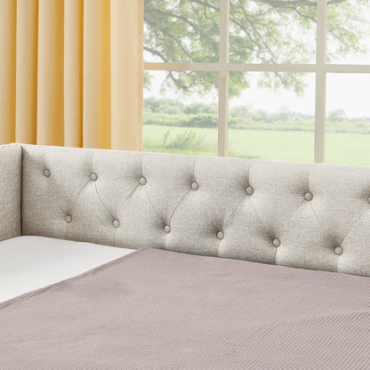 Full Size Daybed with USB Charging & Twin Size Pull-out Extendable Bed, with Button on Back and Copper Nail on Waved Shape Arms image 11