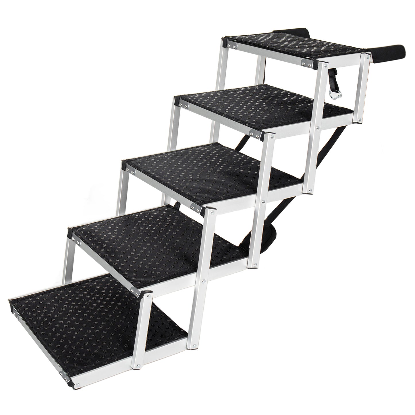 Aluminum Frame Foldable Dog Stairs, 5 Steps Heavy Duty Pet Ramp with Non Slip Surface and Soft Foam Handle, Dogs Stairs for Cars, High Beds, Truck, Supports up to 250 lbs image 6