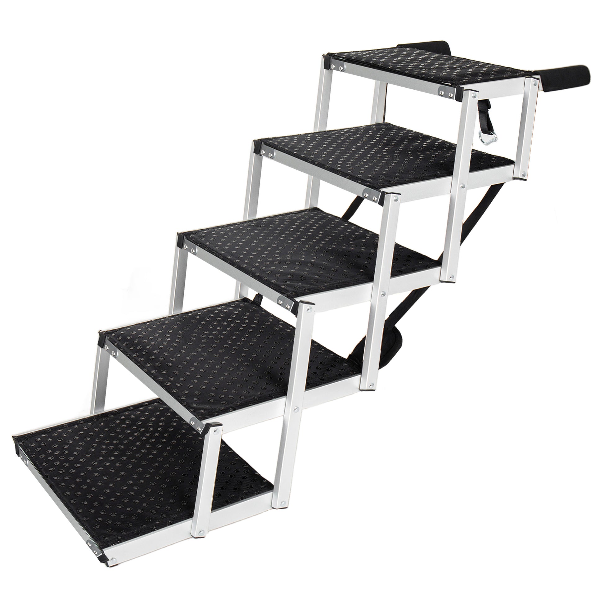Aluminum Frame Foldable Dog Stairs, 5 Steps Heavy Duty Pet Ramp with Non Slip Surface and Soft Foam Handle, Dogs Stairs for Cars, High Beds, Truck, Supports up to 250 lbs image 6