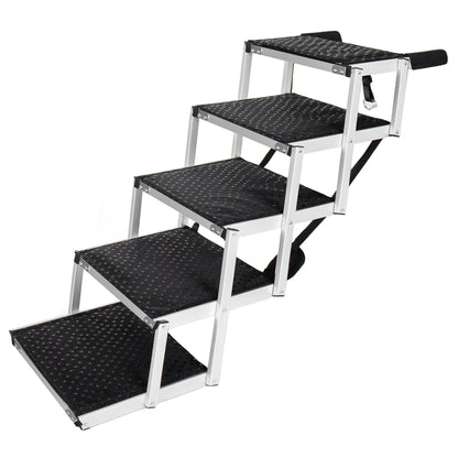 Aluminum Frame Foldable Dog Stairs, 5 Steps Heavy Duty Pet Ramp with Non Slip Surface and Soft Foam Handle, Dogs Stairs for Cars, High Beds, Truck, Supports up to 250 lbs image 6