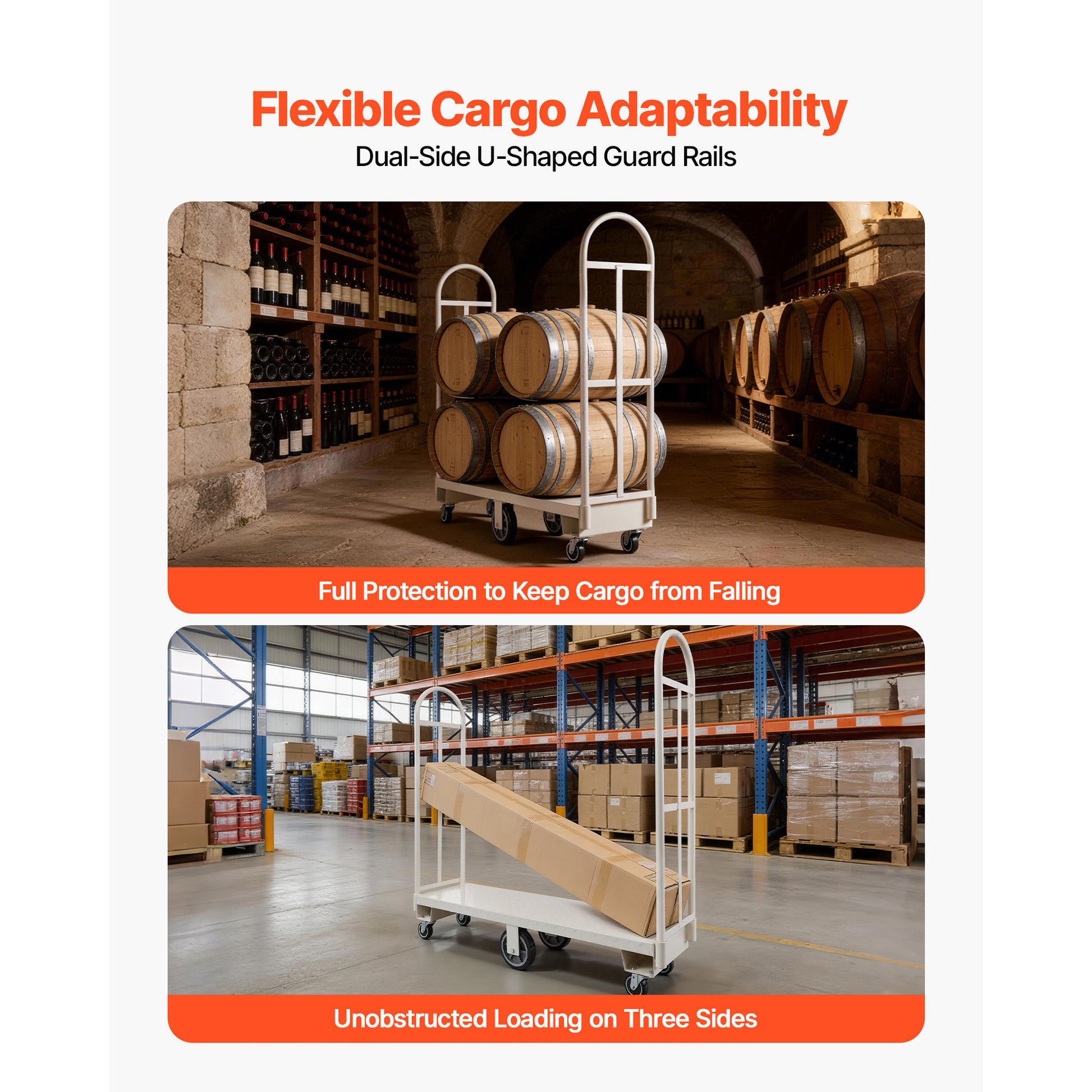 U-Boat Platform Truck Dolly, 2000 lbs Load Capacity, Heavy Duty Steel Utility Cart, Industrial Hand Push Truck with Six Wheels and Dual Detachable Handles, for Warehouse, 60 x 16.1 x 59.5 in image 2