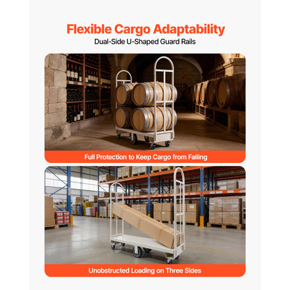 U-Boat Platform Truck Dolly, 2000 lbs Load Capacity, Heavy Duty Steel Utility Cart, Industrial Hand Push Truck with Six Wheels and Dual Detachable Handles, for Warehouse, 60 x 16.1 x 59.5 in image 2