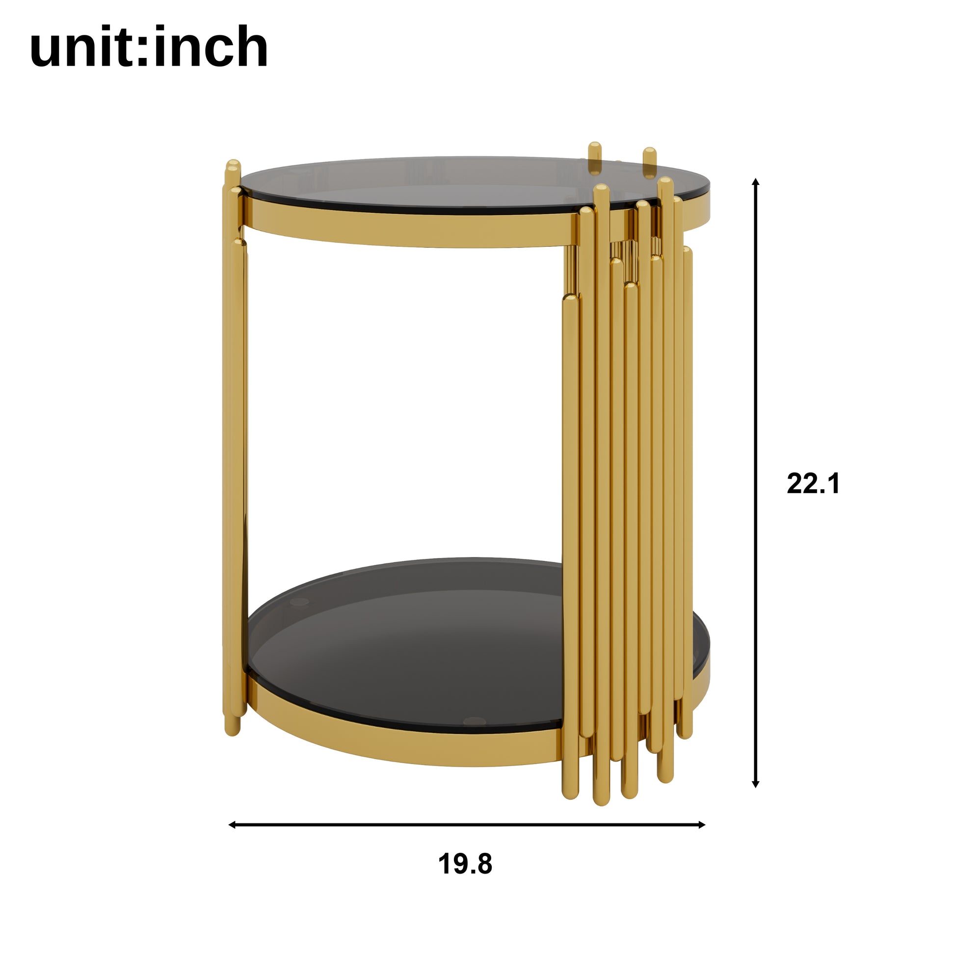 Living Room Table Set of 3 with 1 Coffee Table and 2 End Tables, Round, Tempered Glass, Asymmetrical Metal, Gold Finish & Lower Shelf, 31.5" image 4