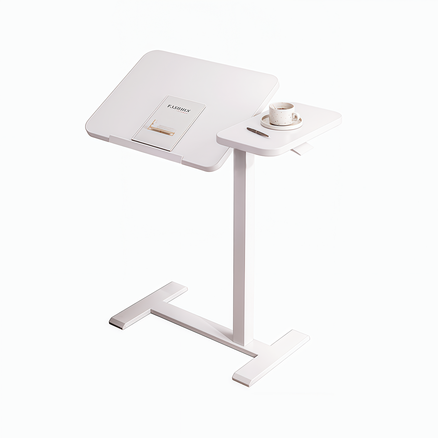 (UPGRADED) Overbed Bedside Desk, Mobile Rolling Laptop Stand Tilting Overbed Table with Wheels, Height Adjustable Tray Bedside Table for Laptop Bed Sofa, WHITE image 2