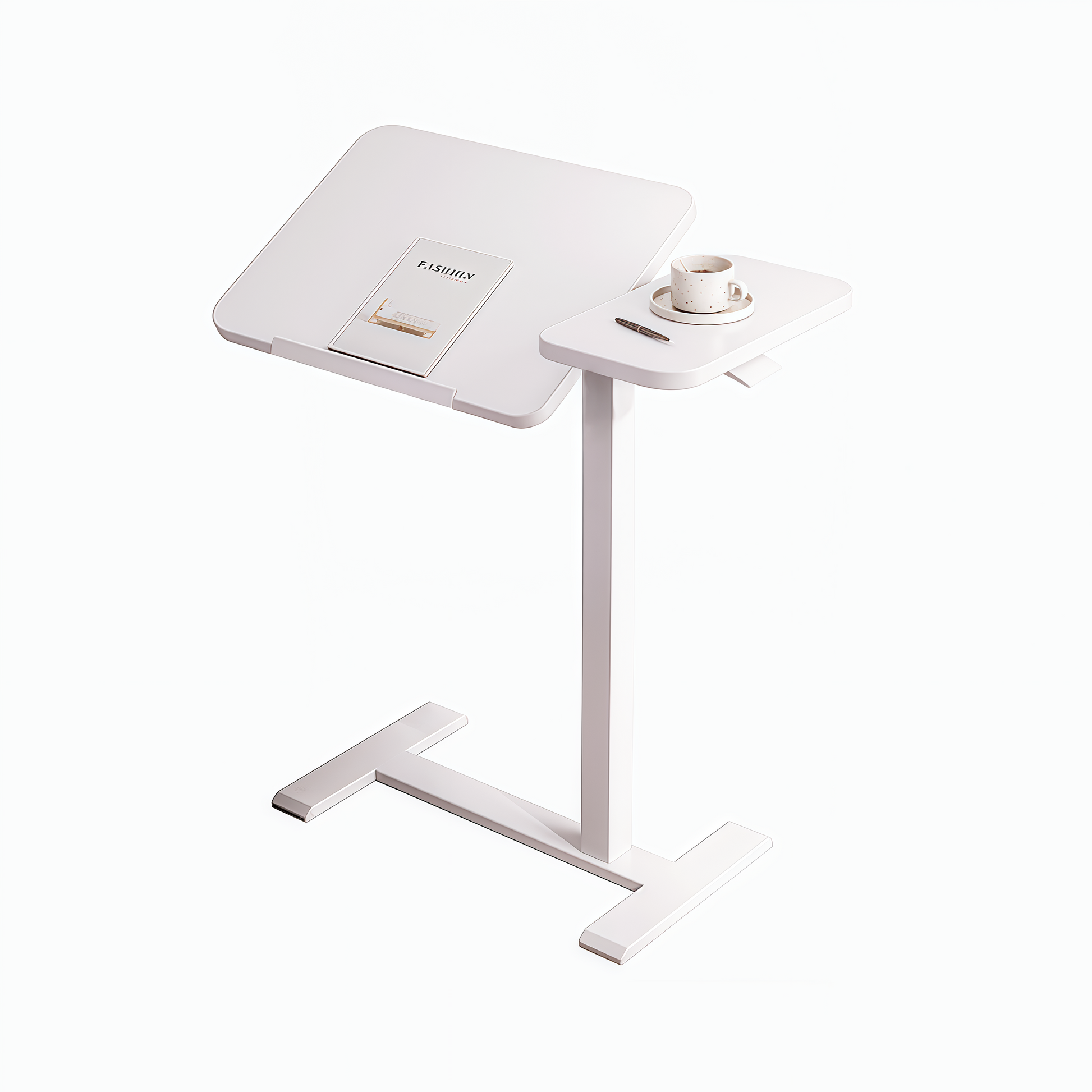 (UPGRADED) Overbed Bedside Desk, Mobile Rolling Laptop Stand Tilting Overbed Table with Wheels, Height Adjustable Tray Bedside Table for Laptop Bed Sofa, WHITE image 2