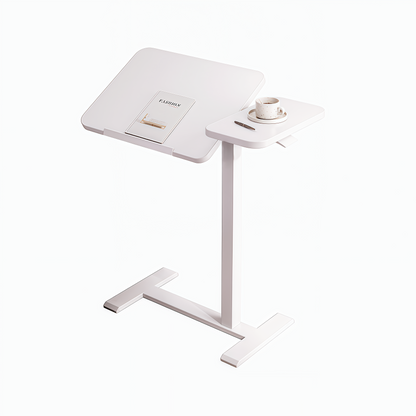 (UPGRADED) Overbed Bedside Desk, Mobile Rolling Laptop Stand Tilting Overbed Table with Wheels, Height Adjustable Tray Bedside Table for Laptop Bed Sofa, WHITE image 2