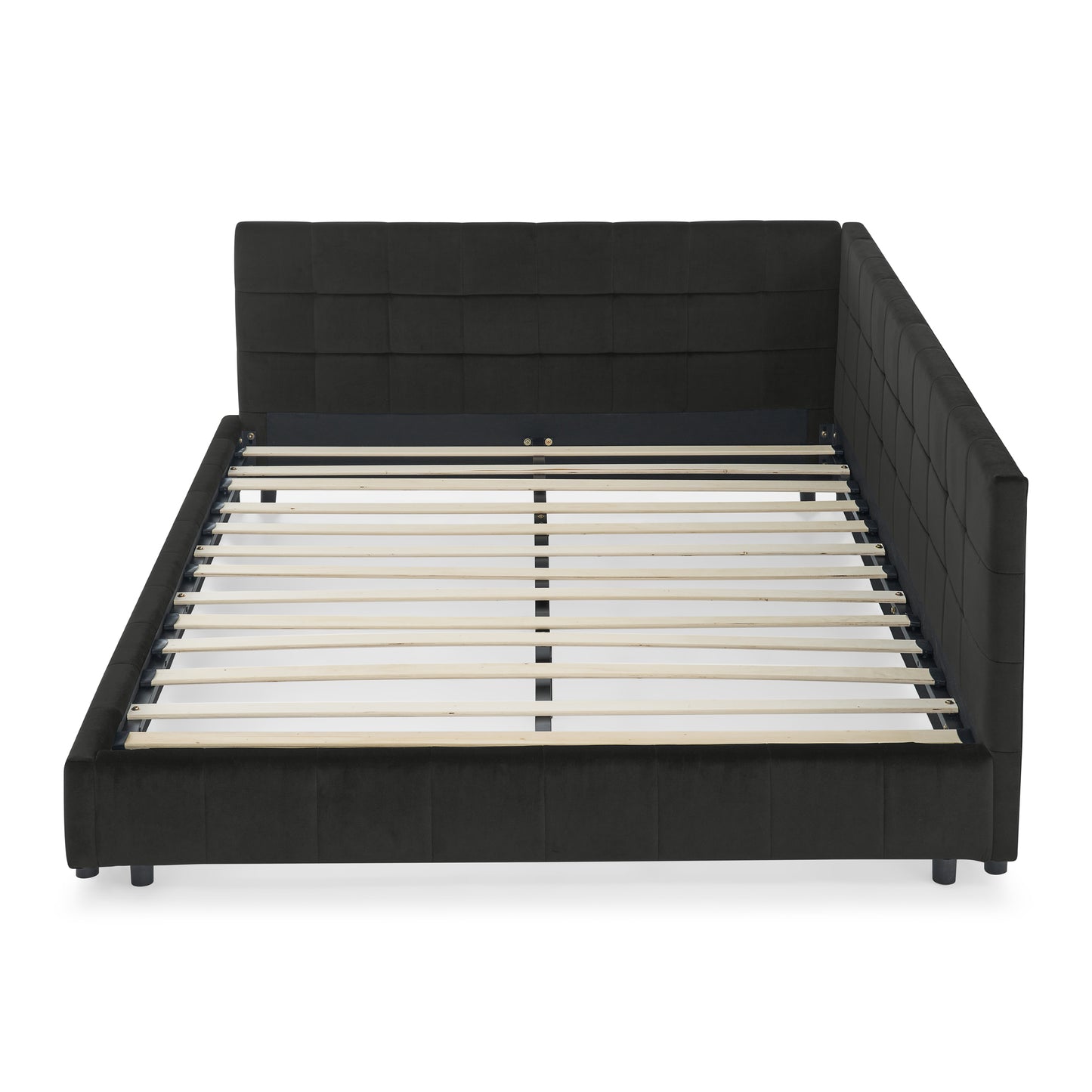Queen Size Upholstered Tufted Bed Frame, Sofa Bed Frame with Comfortable Backrest and Armrests, Queen Size Bed for Bedroom, Living Room,Velvet, BLACK(85.5''*64.5''*30.5'') image 11
