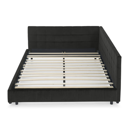 Queen Size Upholstered Tufted Bed Frame, Sofa Bed Frame with Comfortable Backrest and Armrests, Queen Size Bed for Bedroom, Living Room,Velvet, BLACK(85.5''*64.5''*30.5'') image 11