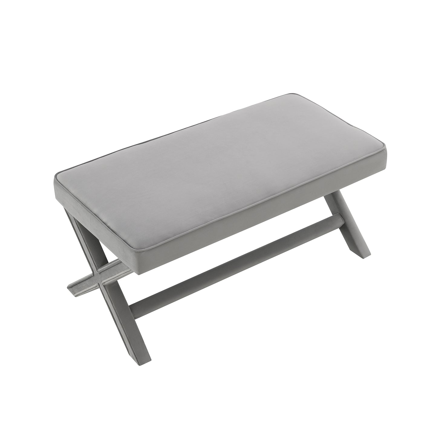 Comfort Double Bench Upholstered in Velvet Fabric,Stool with Stylish X-Crossed Legs,Comfort Cushion with piping,Velvet Light Grey image 5