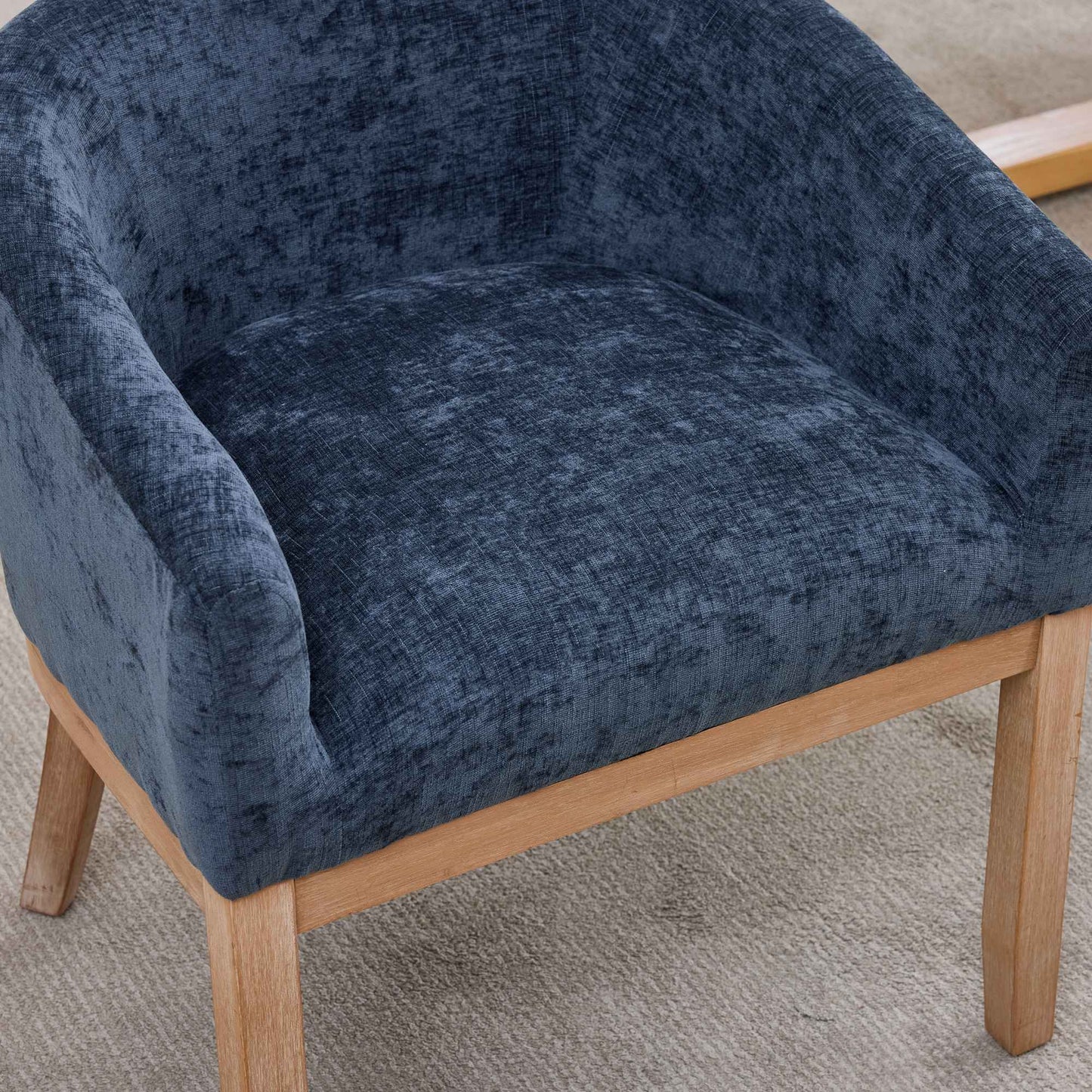 Mid Century Modern Upholstered Barrel Dining Chairs with Arms,Farmhouse Chenille Kitchen & Dining Room Chairs with Natural Hardwood Frame, 19" W Accent Chairs for Living Room,Single Pack,Blue,SW1891BL image 11