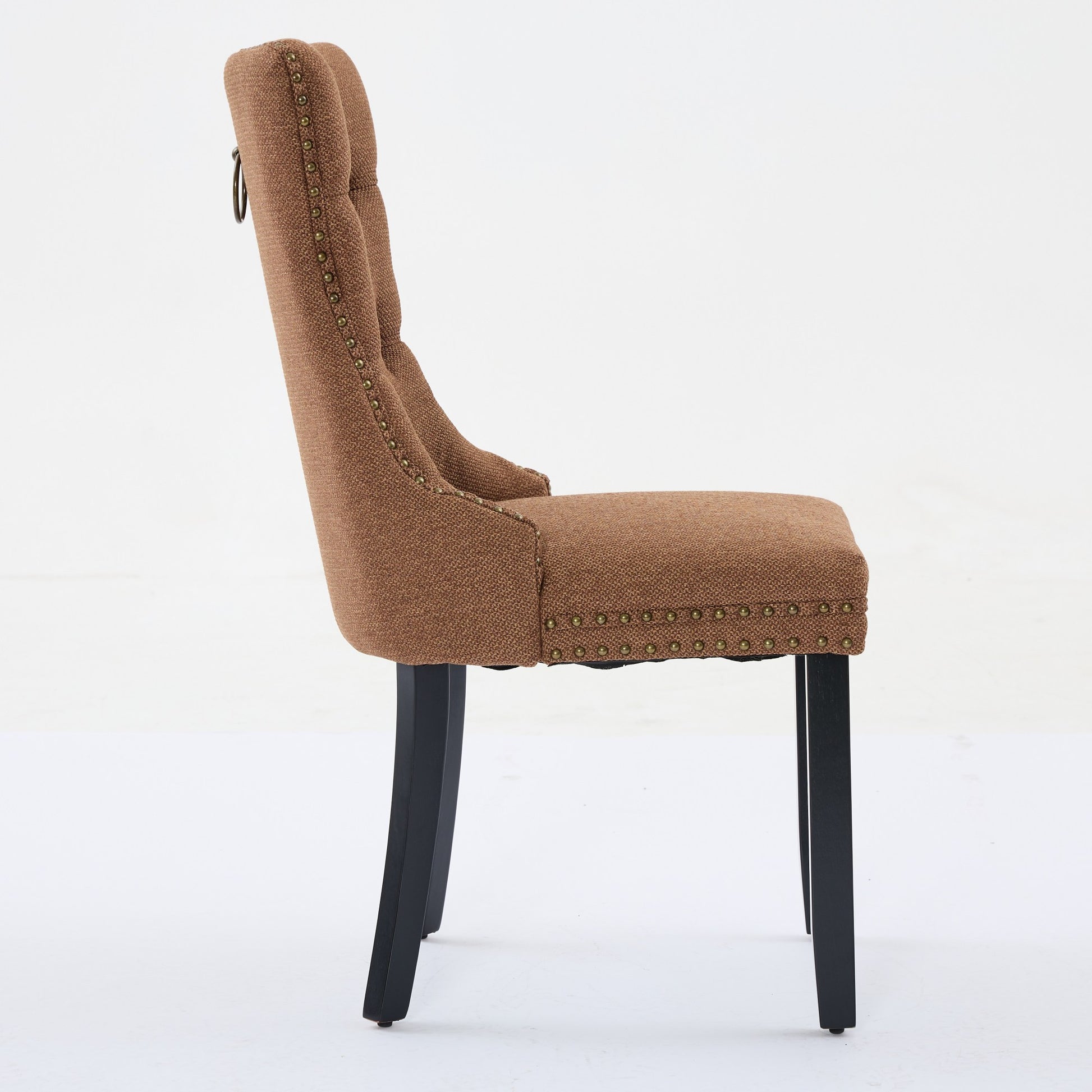 Nikki Collection Modern, High-end Tufted Solid Wood Contemporary Flax Upholstered Linen Dining Chair with Wood Legs Nailhead Trim 2-Pcs Set,Coffee color, SW6801CF image 5