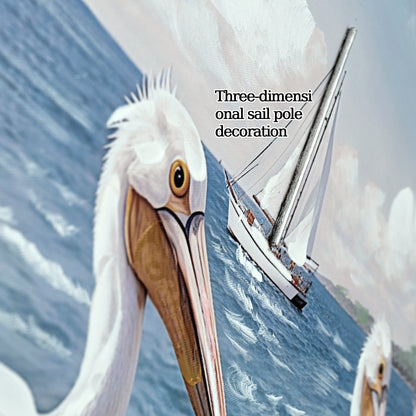 Beach Wall Art - Large Blue Ocean Seagull Canvas Pictures for Living Room Aesthetic Beach Birds Painting Prints Modern Coastal Seascape Artwork Wall Art for Bedroom Decoration 22" X 44" image 11