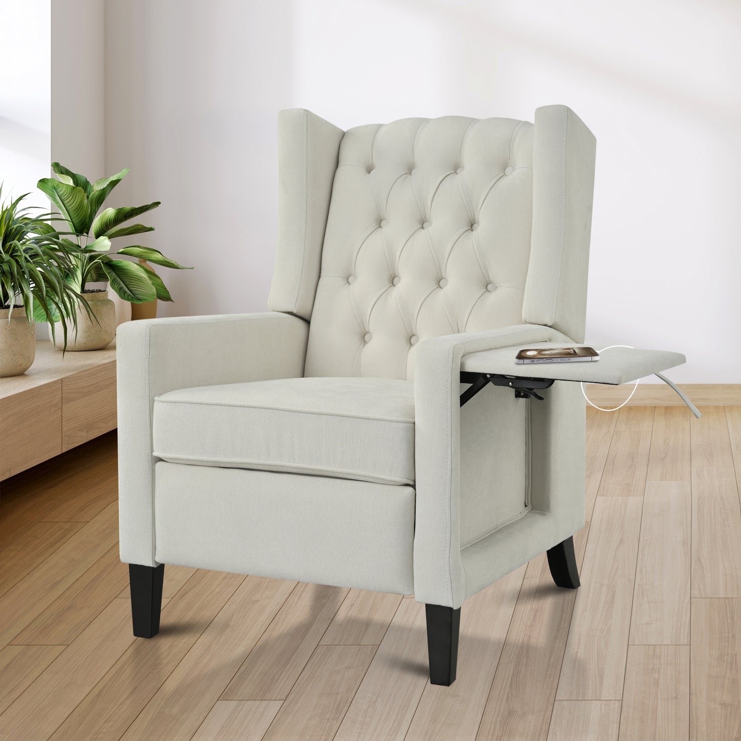 Manual Adjustable WingBack Recliner Chair. with Foldable Side Table, USB Charging ports,Modern Comfy PushBack Reclining Chairs for Living Room, Bedroom,Dorm, Office image 1